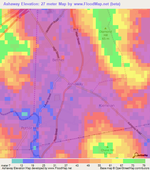 Ashaway,US Elevation Map