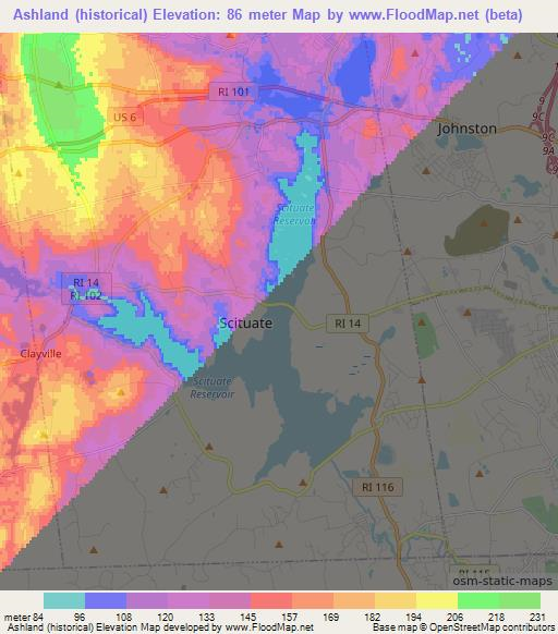 Ashland (historical),US Elevation Map