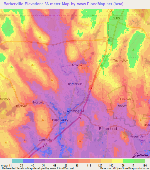 Barberville,US Elevation Map