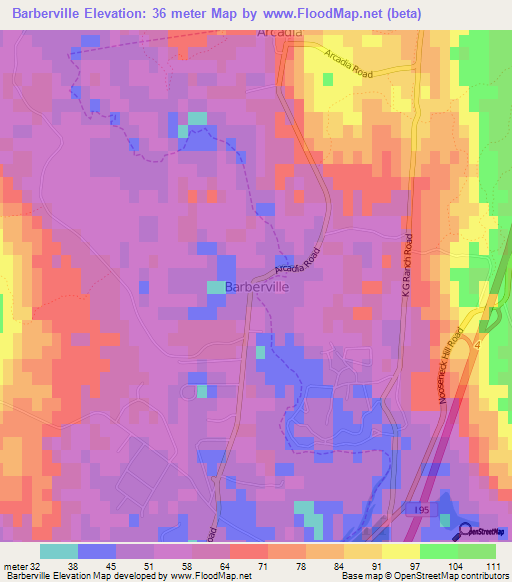 Barberville,US Elevation Map