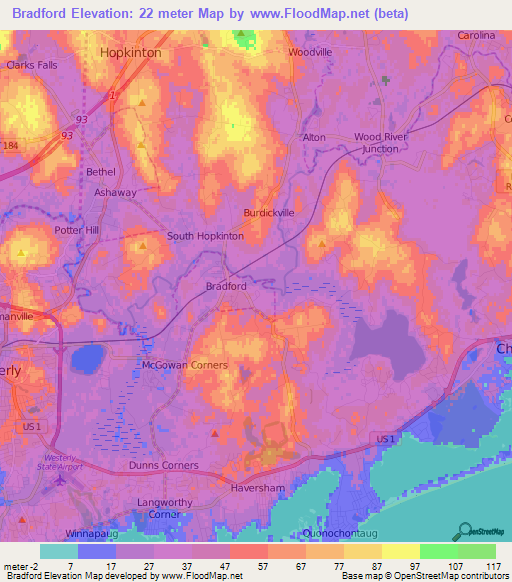 Bradford,US Elevation Map