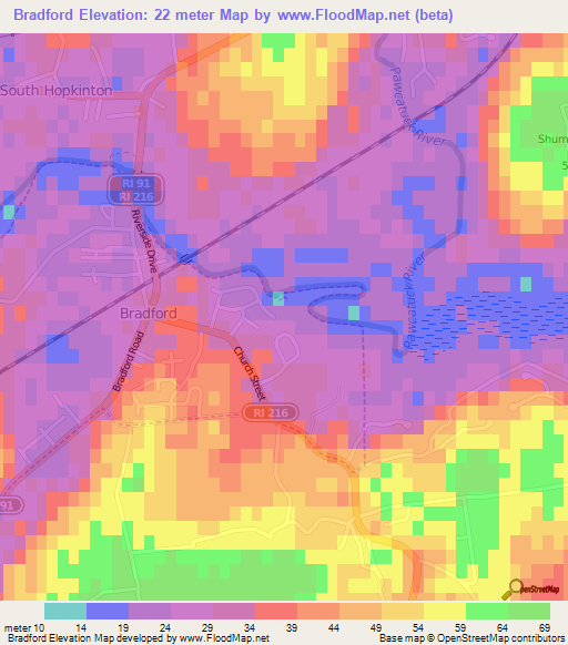 Bradford,US Elevation Map