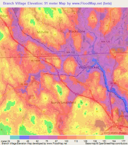 Branch Village,US Elevation Map