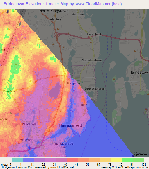 Bridgetown,US Elevation Map