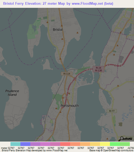 Bristol Ferry,US Elevation Map