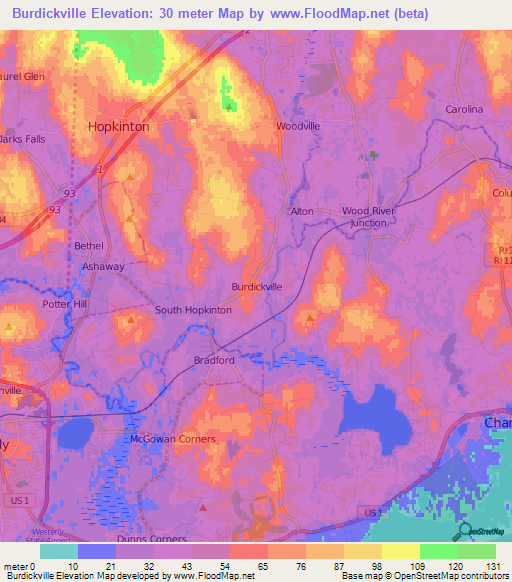 Burdickville,US Elevation Map