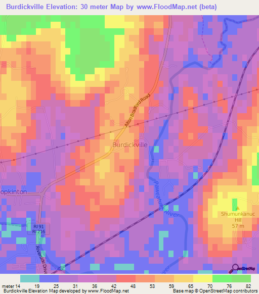 Burdickville,US Elevation Map