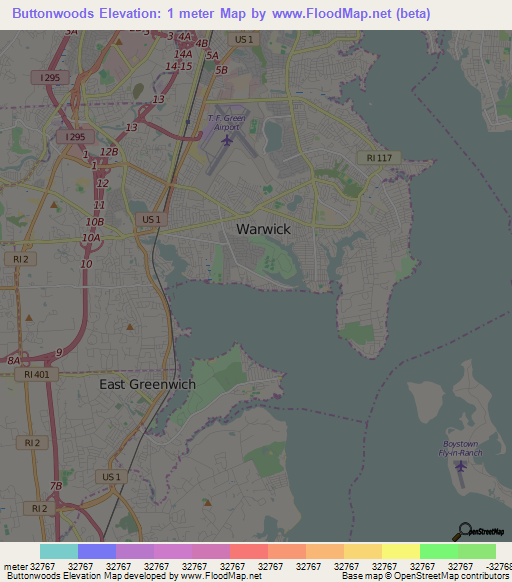 Buttonwoods,US Elevation Map