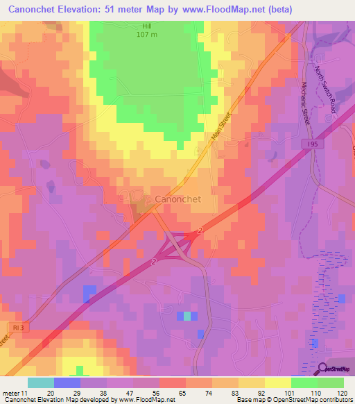 Canonchet,US Elevation Map