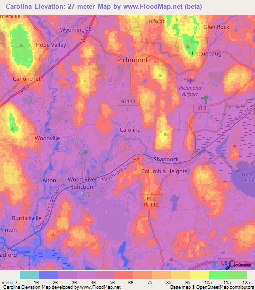 Carolina,US Elevation Map