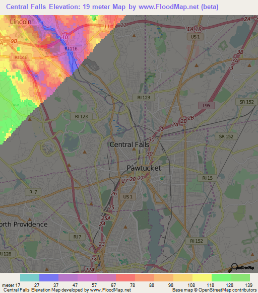 Central Falls,US Elevation Map