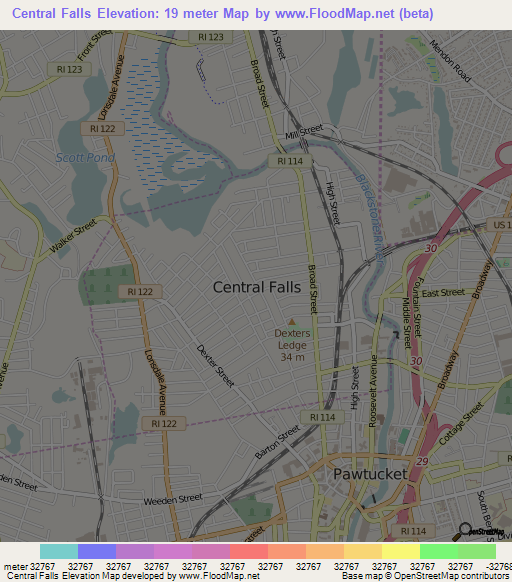 Central Falls,US Elevation Map