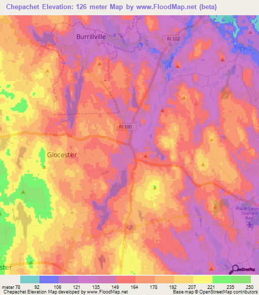 Chepachet,US Elevation Map