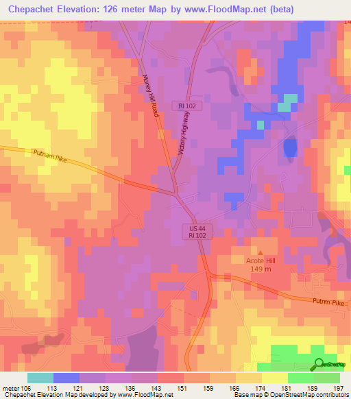 Chepachet,US Elevation Map