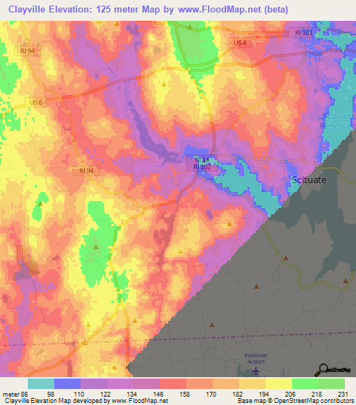 Clayville,US Elevation Map