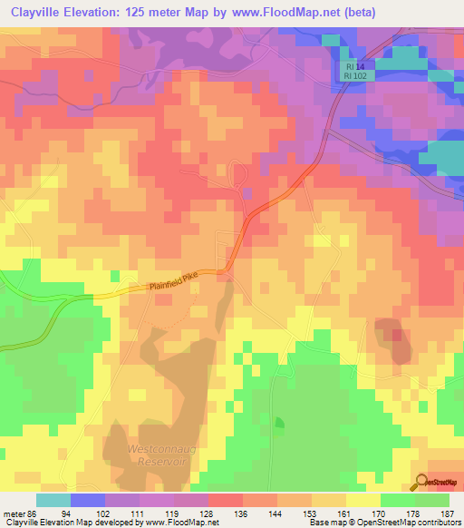 Clayville,US Elevation Map