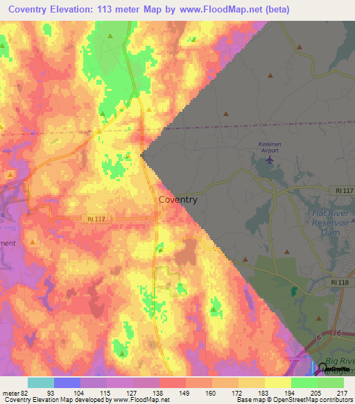 Coventry,US Elevation Map