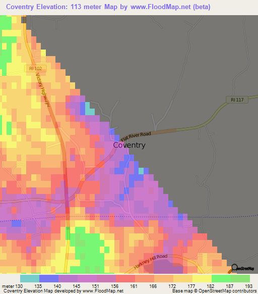 Coventry,US Elevation Map