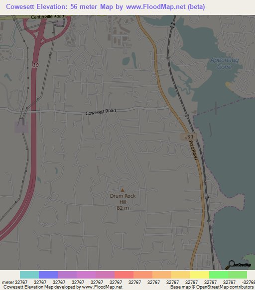 Cowesett,US Elevation Map