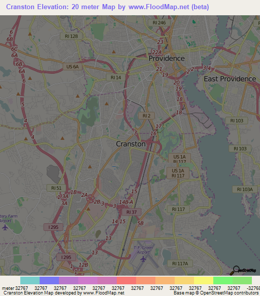Cranston,US Elevation Map