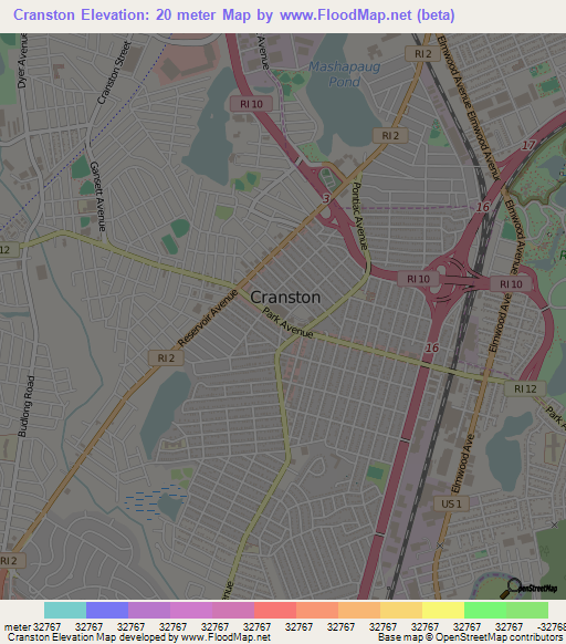 Cranston,US Elevation Map