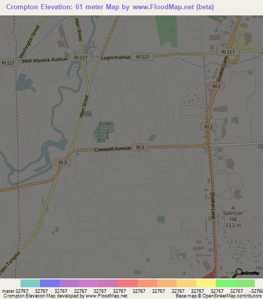 Crompton,US Elevation Map