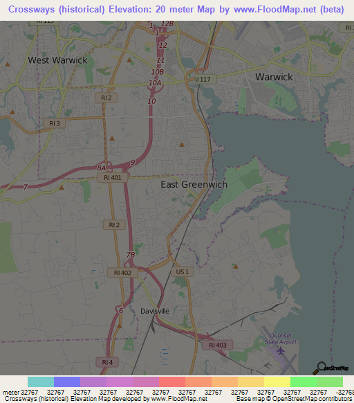 Crossways (historical),US Elevation Map