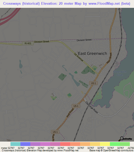 Crossways (historical),US Elevation Map