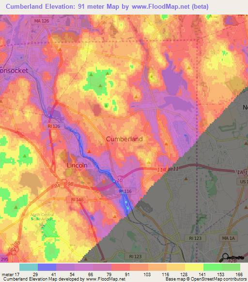 Cumberland,US Elevation Map