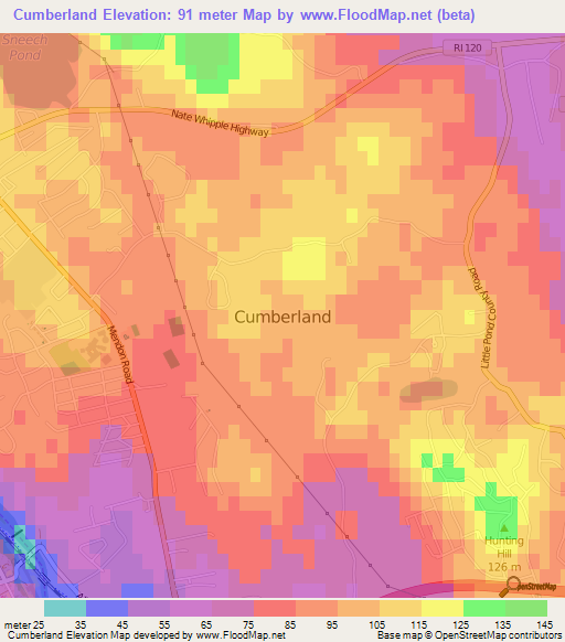 Cumberland,US Elevation Map