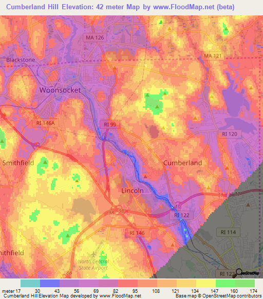 Cumberland Hill,US Elevation Map