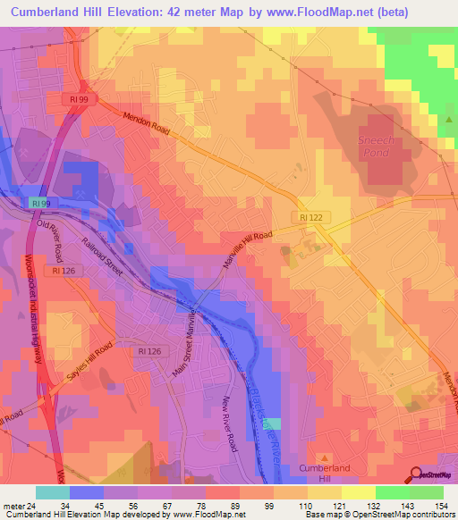 Cumberland Hill,US Elevation Map