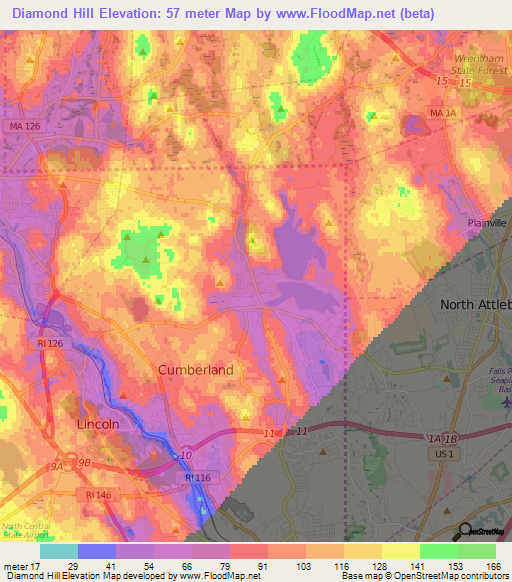 Diamond Hill,US Elevation Map