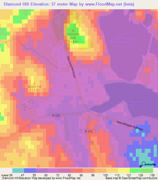 Diamond Hill,US Elevation Map