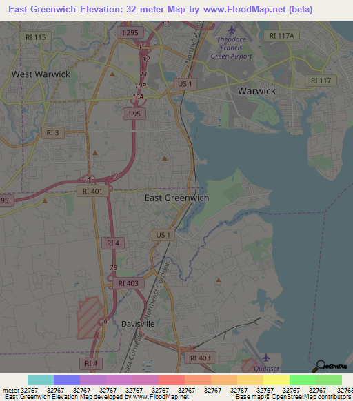 East Greenwich,US Elevation Map