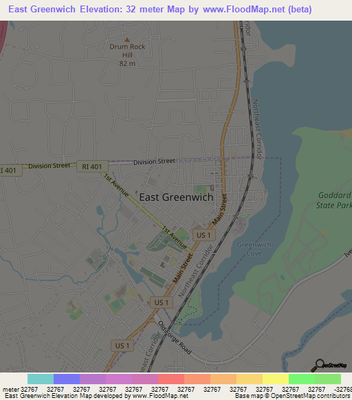 East Greenwich,US Elevation Map