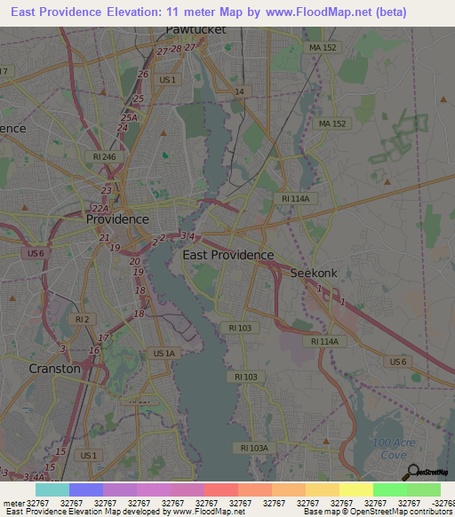 East Providence,US Elevation Map