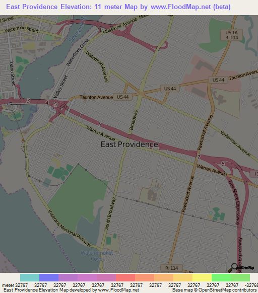 East Providence,US Elevation Map