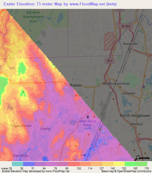 Exeter,US Elevation Map