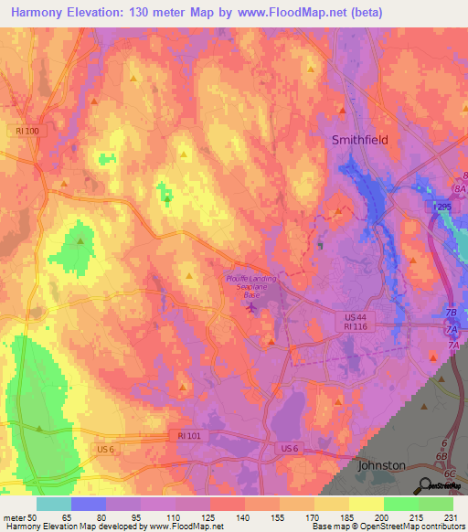 Harmony,US Elevation Map