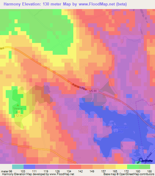 Harmony,US Elevation Map