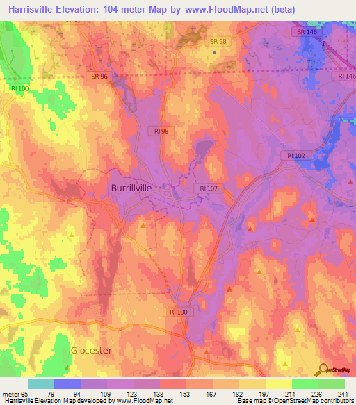 Harrisville,US Elevation Map