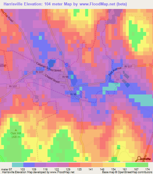 Harrisville,US Elevation Map