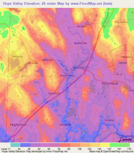 Hope Valley,US Elevation Map