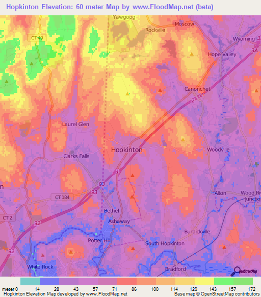 Hopkinton,US Elevation Map