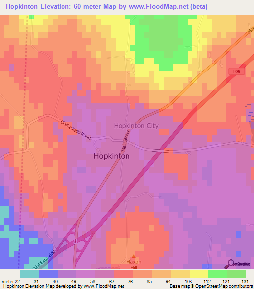 Hopkinton,US Elevation Map