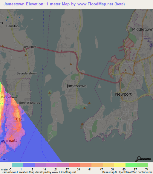 Jamestown,US Elevation Map