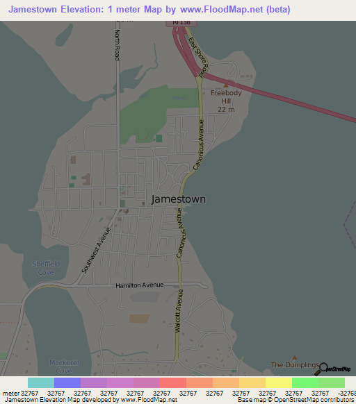 Jamestown,US Elevation Map