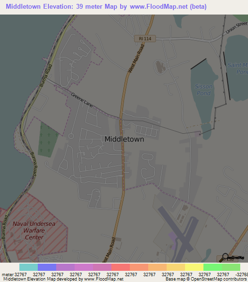 Middletown,US Elevation Map