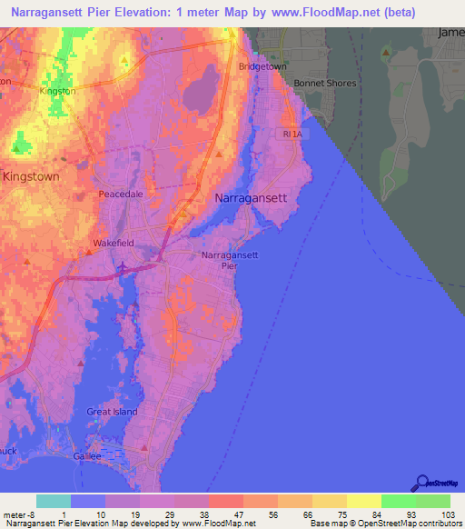 Narragansett Pier,US Elevation Map